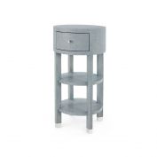 Claudette 1-Drawer Round Side Table, Gray and Nickel
