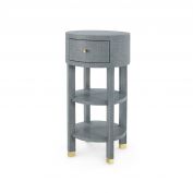 Claudette 1-Drawer Round Side Table, Gray and Brass