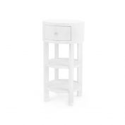 Claudette 1-Drawer Round Side Table, White and Nickel