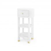 Claudette 1-Drawer Round Side Table, White and Brass