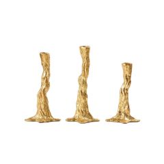 Branch Set of 3 Candlesticks, Gold