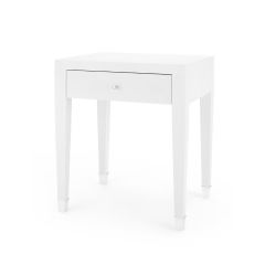 Claudette 1-Drawer Side Table, White and Nickel